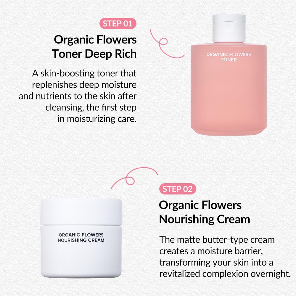 Whamisa Organic Flowers Nourishing Cream, 95.2% Organic, Waterless Formula, Fermented Postbiotic for Deep Hydration & Soothing,