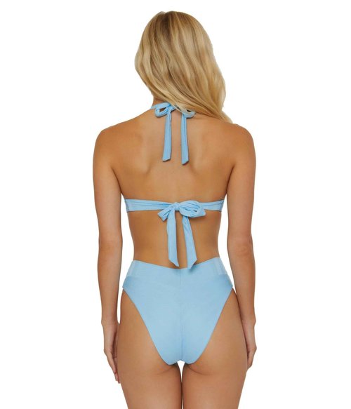 Becca by Rebecca Virtue Women's Standard Prima Twist Halter Bikini Top, Adjustable, Tie Back, Swimwear Separates, Ice Blue