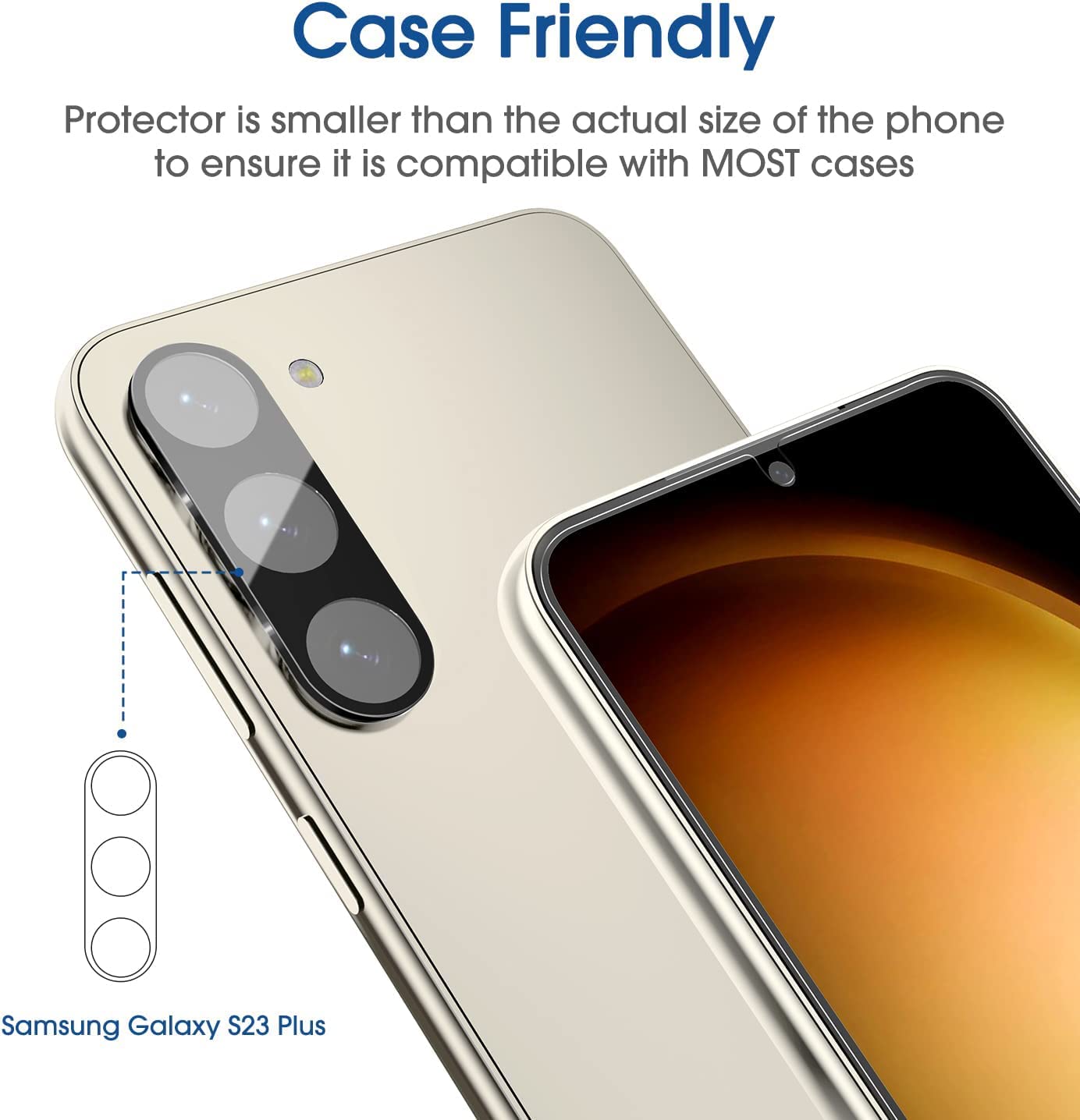 Amfilm [2+2 Pack Onetouch Tempered Glass Screen Protector For Samsung Galaxy S23+/S23 Plus 6.6 Inch With Camera Lens Protector,