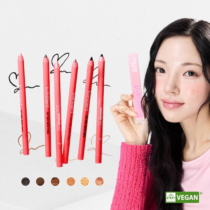 TWINKLENT Cat Eyes Super Pencil – 24-Hour Long-Lasting Waterproof Gel Eyeliner, Multipurpose Vegan Eye Makeup, Built-in Sharpener, 6 Shades (1-Cold Brew Black)