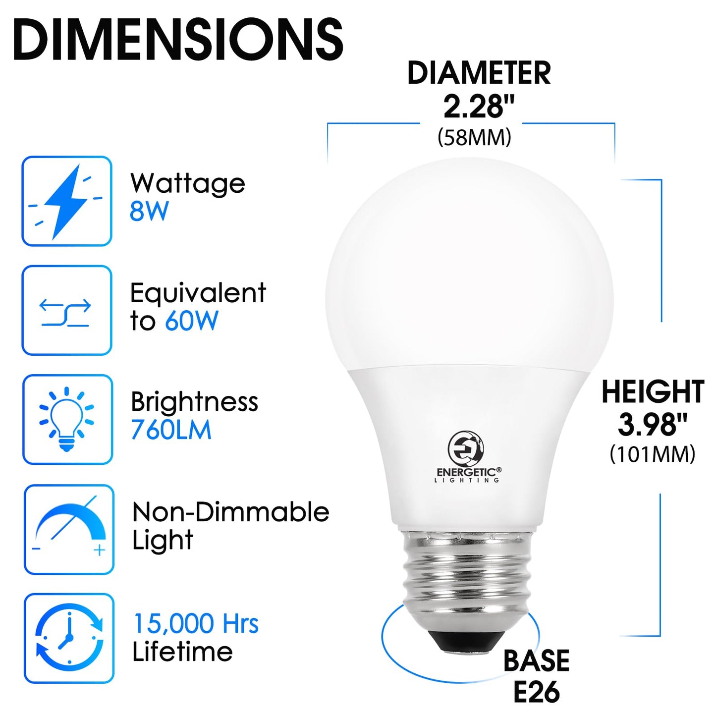 ENERGETIC SMARTER LIGHTING 24-Pack A19 LED Light Bulbs 60 Watt Equivalent, Cool White 4000K, E26 Medium Base, Non-Dimmable LED Light Bulb, ETL Listed