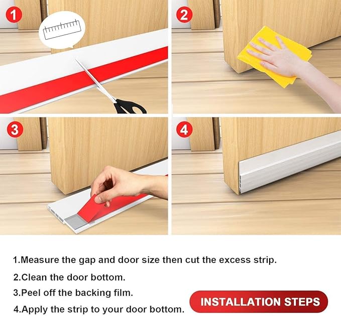 Suptikes 2 Pack Door Draft Stopper,Door Sweep for Exterior & Interior Doors,Door Bottom Seal Dust and Noise Insulation Weather Stripping Draft Guard Insulator, 1.8" W x 37" L,White