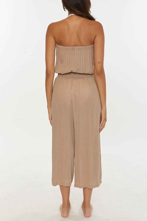 BECCA Women's Standard Ponza Woven Jumpsuit, Crinkled, Beach Cover Ups, Driftwood, Small
