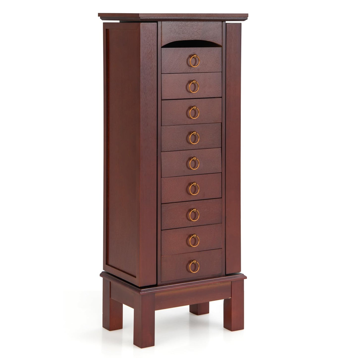 NAFORT Jewelry Armoire with Top Flip Vanity Mirror, Jewelry Cabinet with 9 Drawers and 2 Side Doors for Necklace, Large Storage Capacity Jewelry Organizer and Storage, Walnut