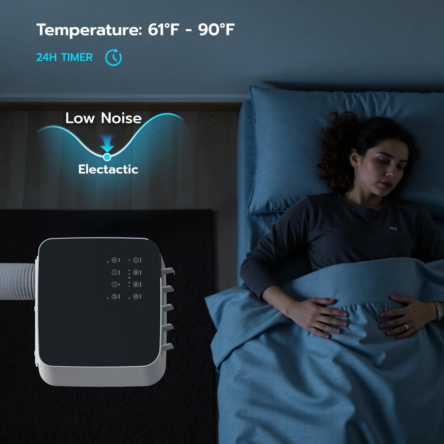 Electactic 8000 BTU Portable Air Conditioner, 4-in-1 Portable AC Unit with Cooling, Dehumidifier, Fan & Sleep Modes, Quiet Air Conditioner with 24H Timer, Remote Control & Installation Kit, White