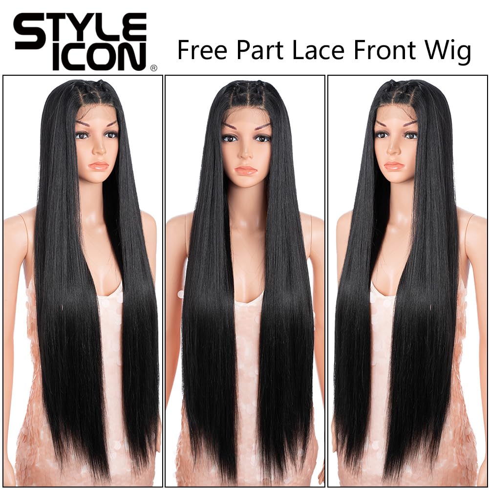 Style Icon 36 Super Long 13x4 Lace Wig Easy-360 Lace Frontal Wigs Free Part Lace Front Wigs with Baby Hair (36, 1B)