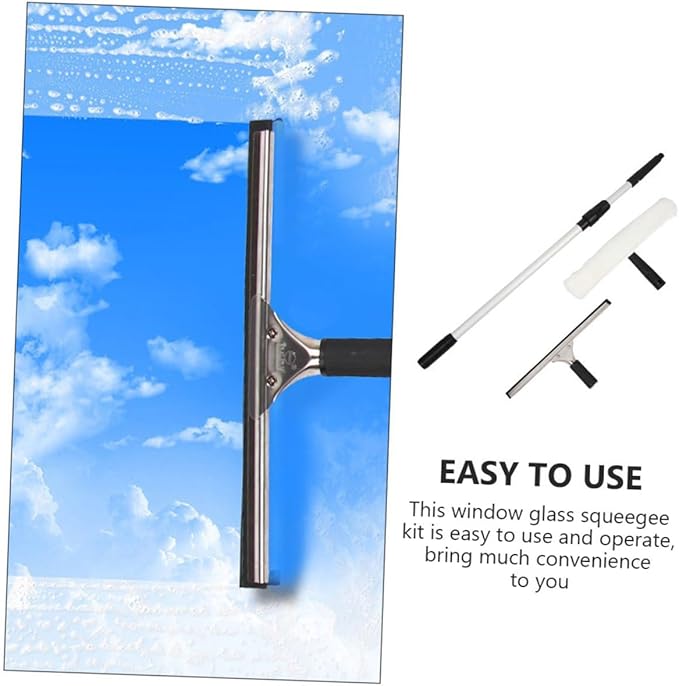 VALICLUD Telescopic Handle Window Squeegee with Extension Pole for Glass Cleaning Water Applicator and Scraper for Bathroom Kitchen Balcony and Mirror Stain Removal