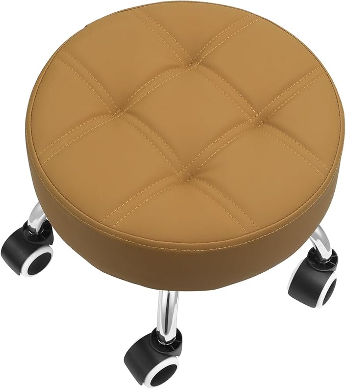 Kaleurrier Low Height Rolling Stool - Heavy Duty Short Stool Chair with Wheels Low to Ground - Small Roller Seat Stools for Home Office Kitchen Repair Shop Mechanic Pedicure Garage Library Camel