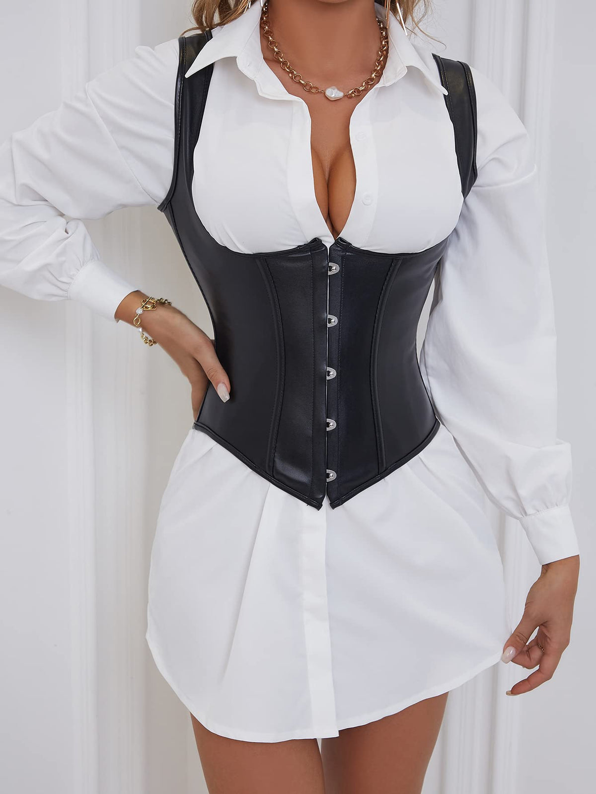 Alivila.Y Fashion Corset Womens Faux Leather Steampunk Corsets Victorian Bustier 2672A-Black-M