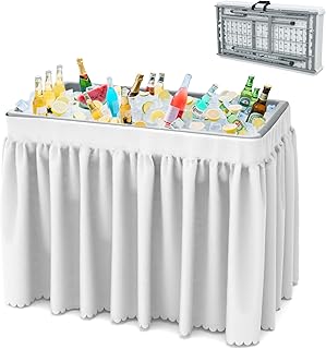 SHAREWIN Folding Ice Cooler Table, Skirt &Drain Hose Plastic Chill Table to Keep Drinks Cool, Portable Foldable Self-Servi...