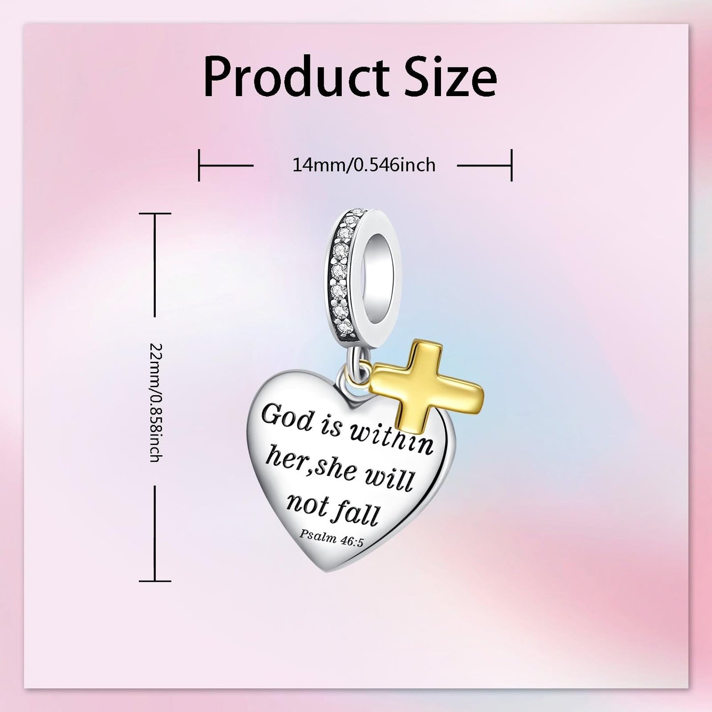 Alstade God is within her she will not fall Charm 925 Sterling Silver Charms fits Bracelets and Necklace Pendant Bead Charms Jew