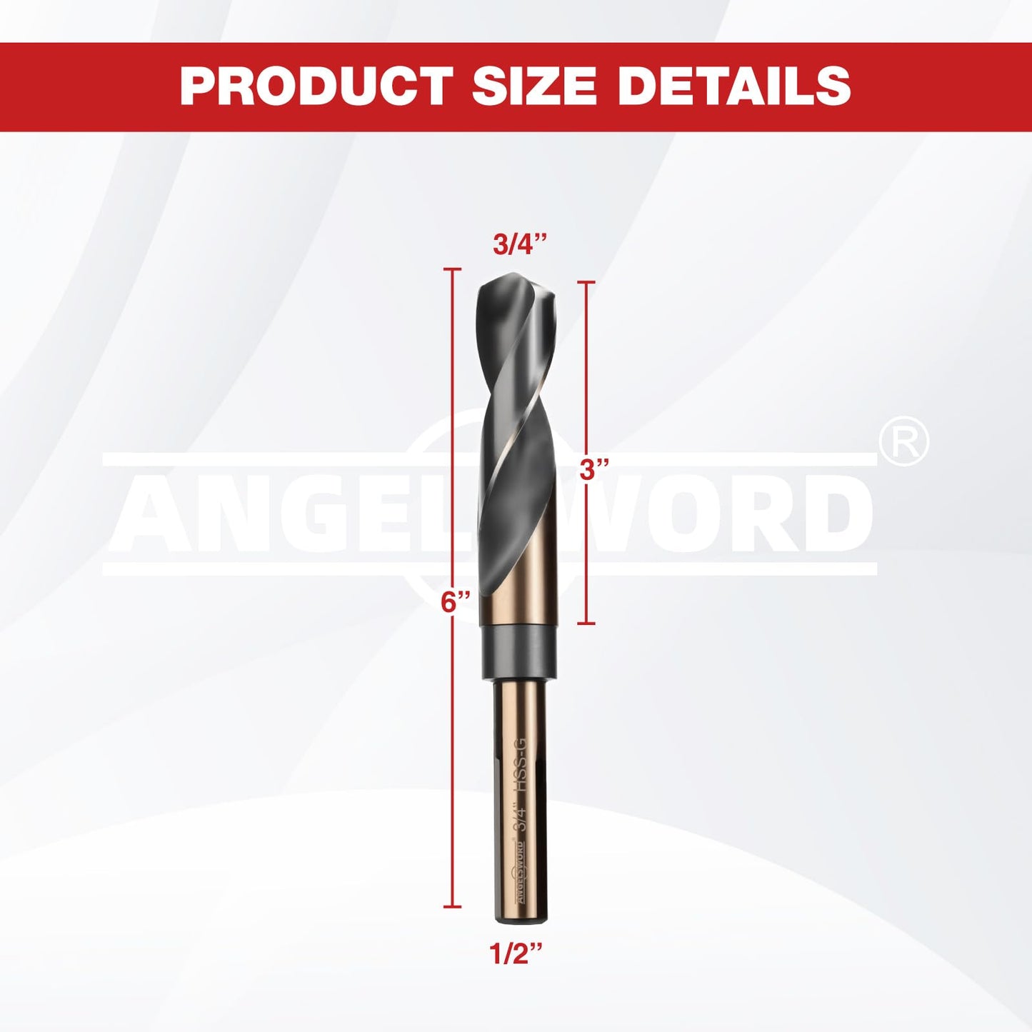 ANGELSWORD 3/4" Reduced Shank Drill Bit, M2 High Speed Steel Drill Bit for Hard Wood, Mild Steel and Metal