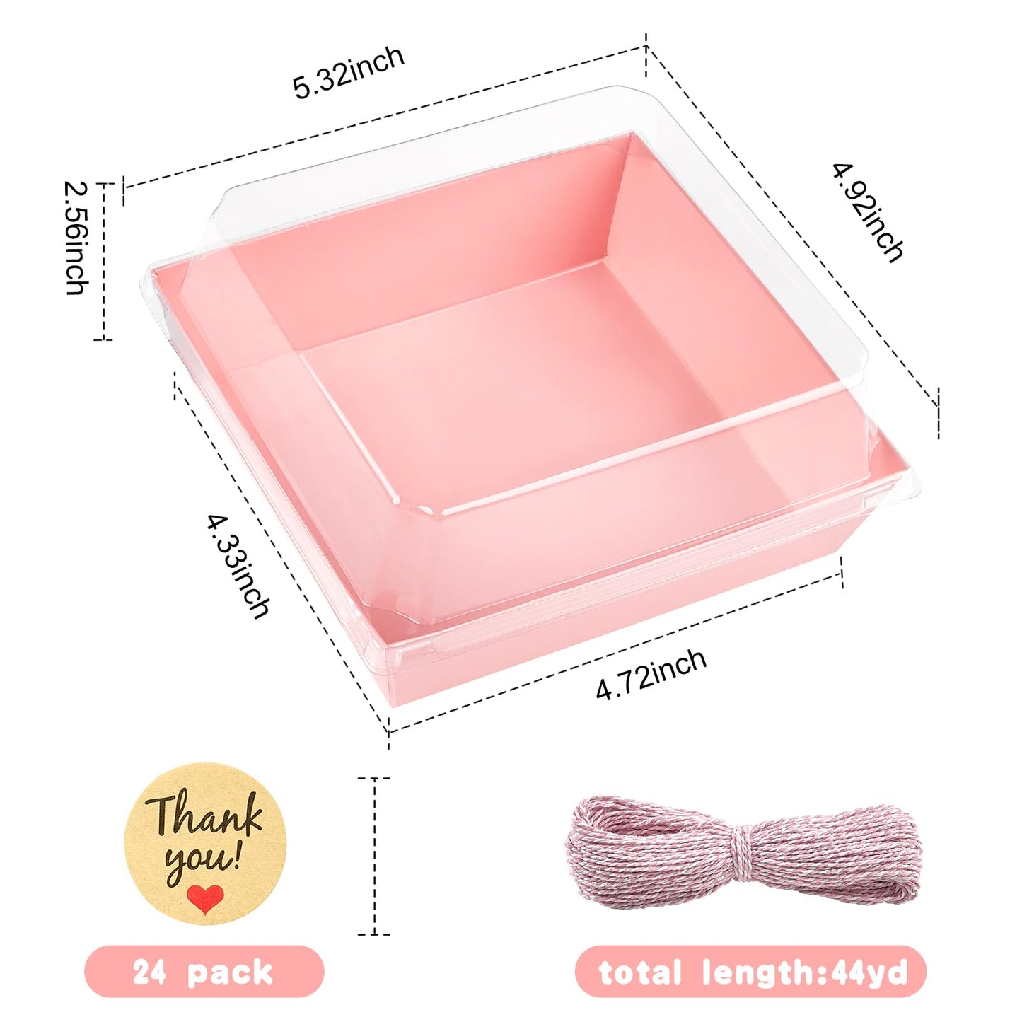 Kucoele 20 Pack Small Charcuterie Boxes with Clear Lids, To Go Paper Dessert Boxes Bakery Boxes, 5 Inches Disposable Food Containers for Cookies, Cupcakes, Slice Cakes, Strawberries (Pink)