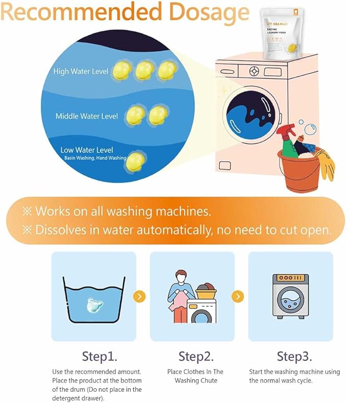 Laundry Detergent Pods for Sensitive Skin – 7 Enzymes Deep Stain Removal, Plant-Based, Chemical-Free, Eco-Friendly Water-Soluble Wrap, Hypoallergenic, 50 Count