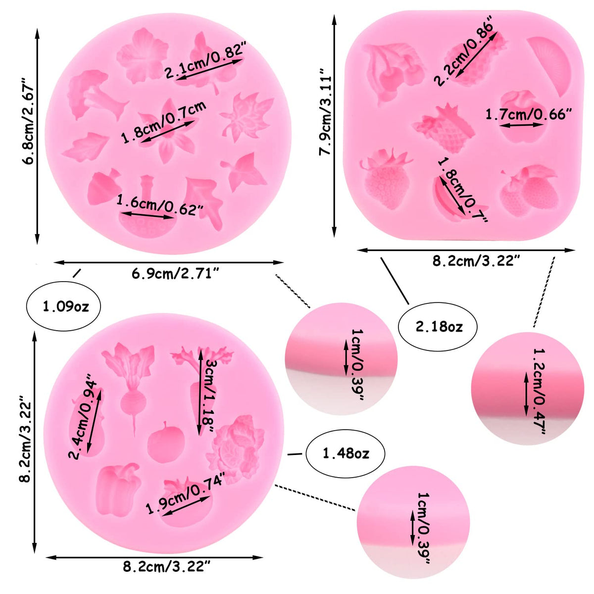 Mujiang Fruit Vegetable Silicone Molds Leaf Fondant Mold For Cake Cupcake Topper Decoration Chocolate Candy Clay Gum Paste Set Of 3