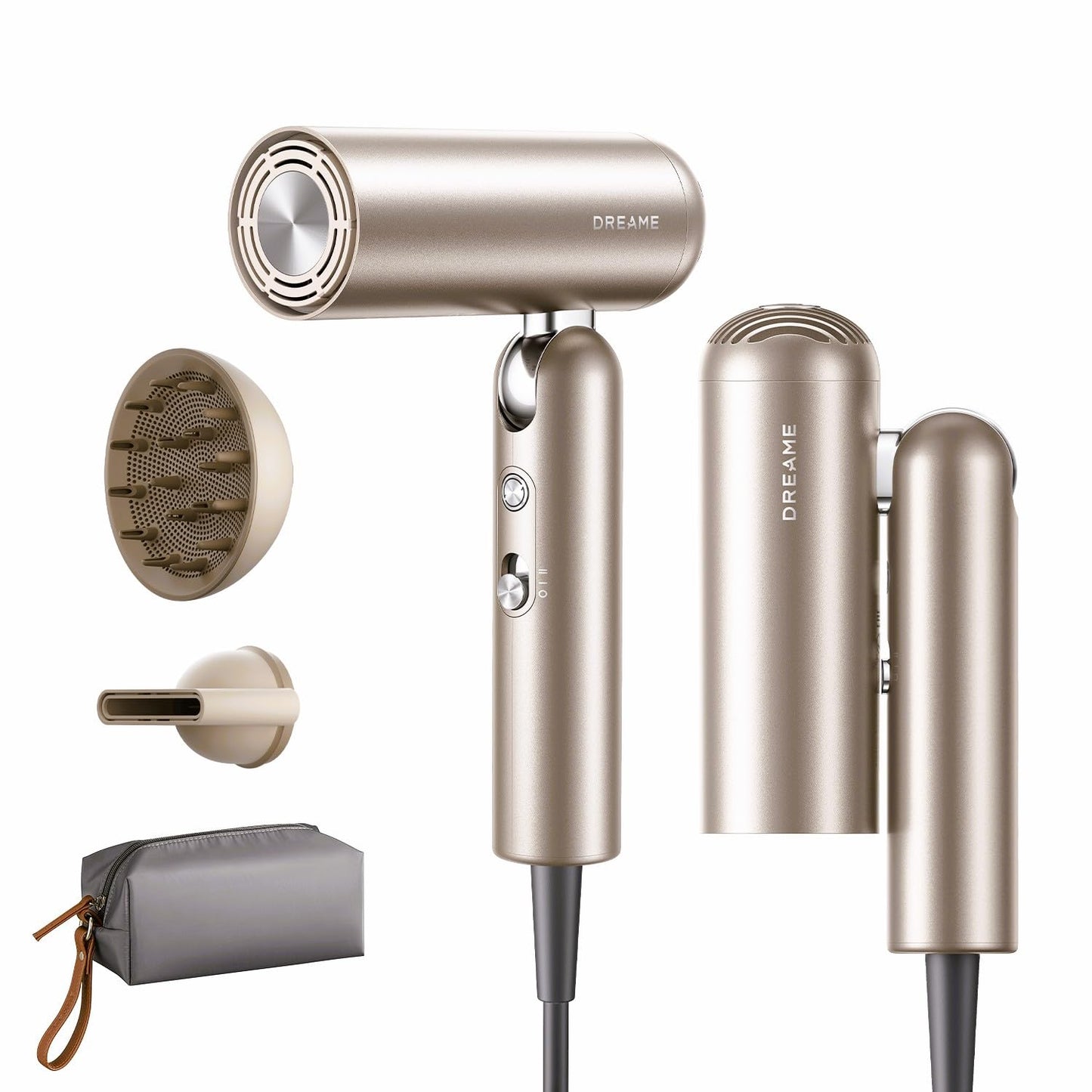 Dreame Pocket Pro Hair Dryer, Dual Voltage Travel Blow Dryer with Diffuser, 1300W Professional HighSpeed Ionic Hair Blower, Fast