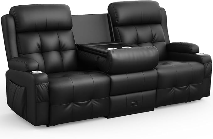 Aotolo Recliner Sofa, Massage Reclining Sofa 3 Seater Sets Heavy Weight Capacity, RV Loveseat Couch Clearance with Flip Back Console, Storage, Cup Holders, Wall Hugger Reclining Couch for Living Room