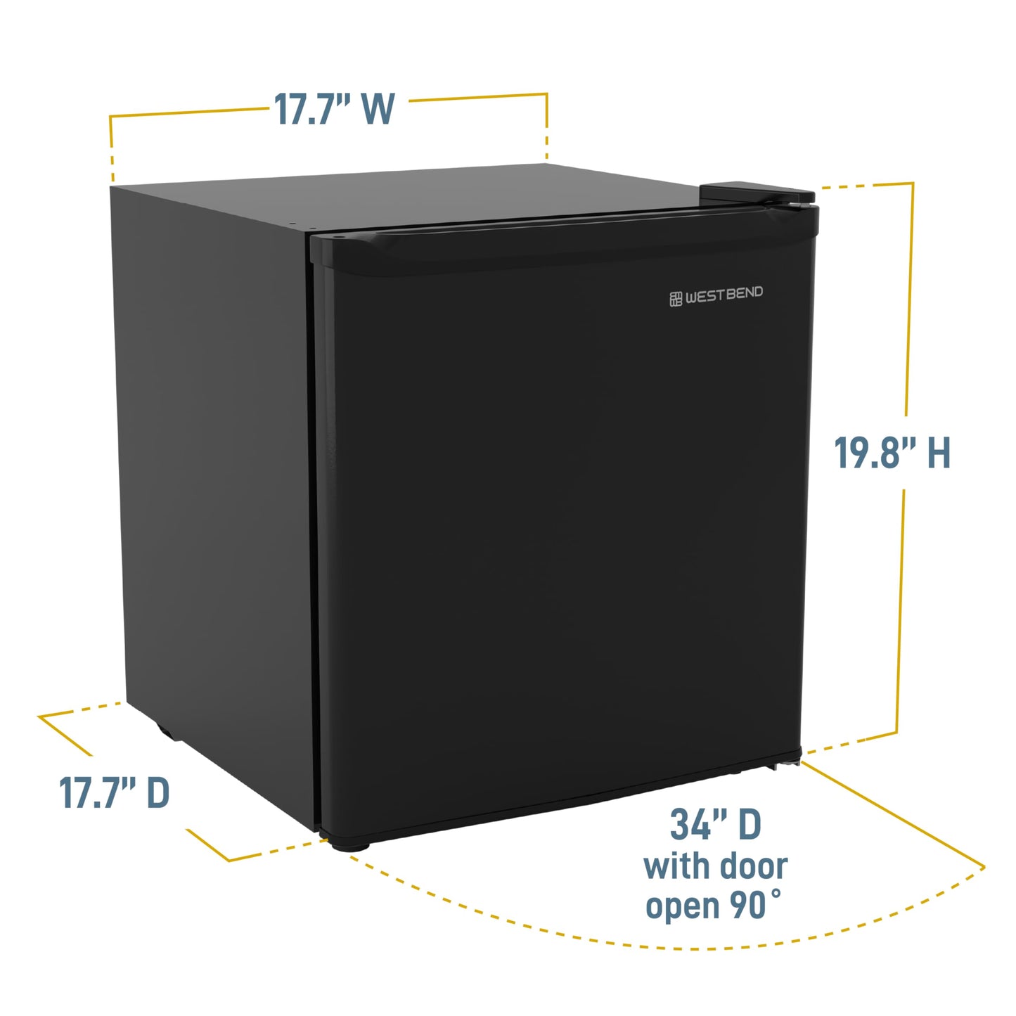 West Bend Mini Fridge Compact Refrigerator for Home Office or Dorm, Auto Defrost with Reversible Door, Energy Star Rated, 1.6-Cu.Ft., Black