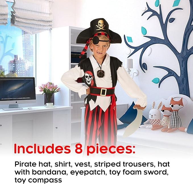 Morph Kids Pirate Costume - Boys Pirate Outfit for Halloween Dress Up, Adventure Play, and Costume Parties, 10-12 Years
