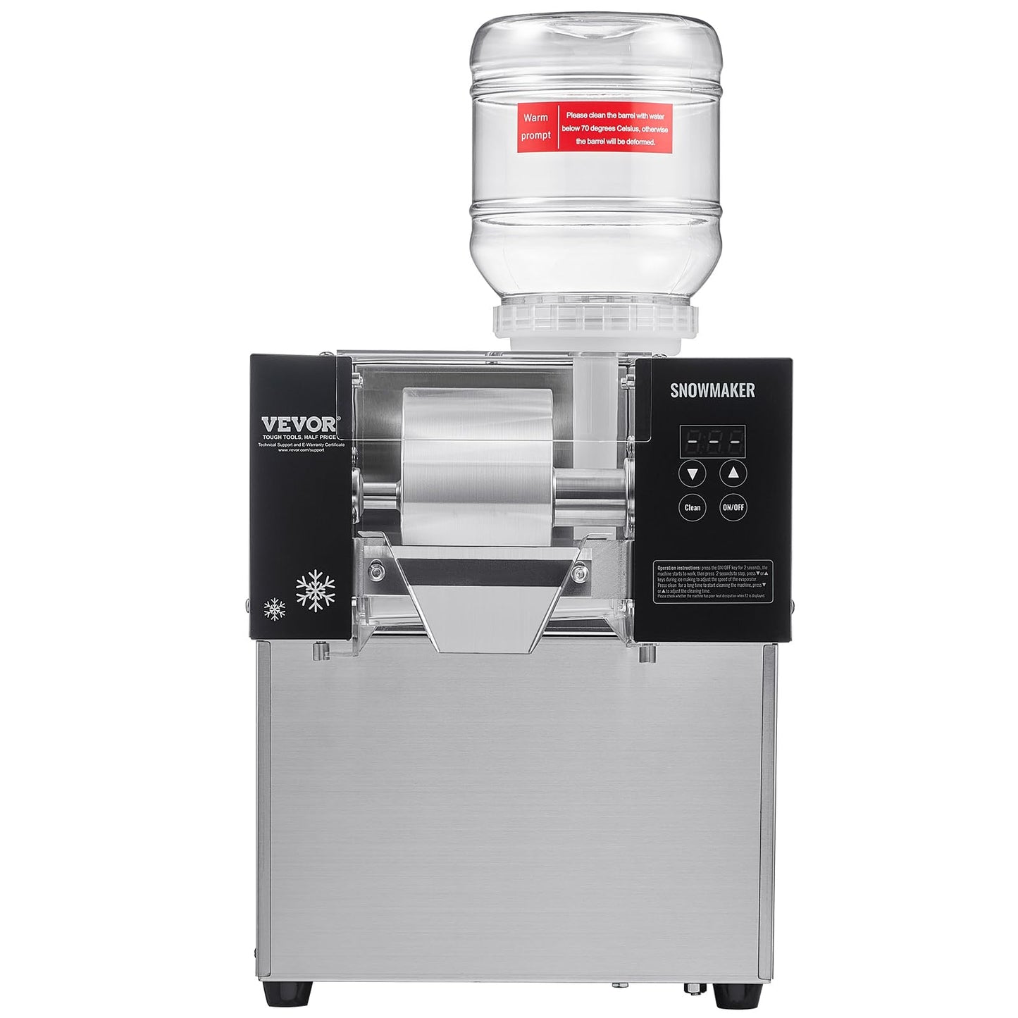 VEVOR Commercial Snowflake Ice Machine, 176.4LBS/24H Snowflake Ice Maker, Stainless Steel Ice Shaver Machine, Electric Snow Cone Maker, Air Cooling System for Rapid Heat Dissipation, for Bakery, Café