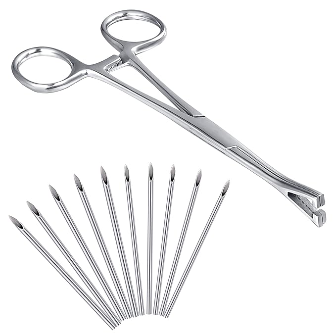 DJCIW Piercing Clamps with 20pcs Piercing Needles 14G 16G,Stainless Steel Triangle Slotted Metal Piercing Clamps Forceps for Belly Nipple Tongue Ear Piericng