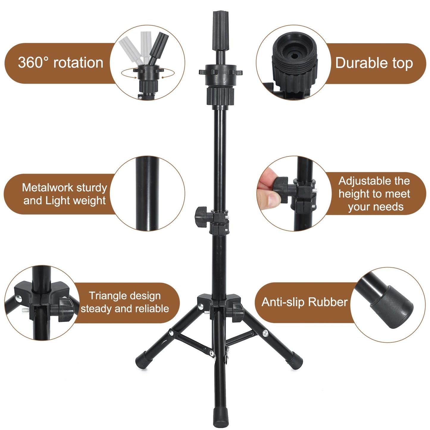 Ailsa 25 Wig Stand Tripod Adjustable Mannequin Head Stand Metal Mini Wig Head Stand for Training Mannequin Heads and Canvas Bloc