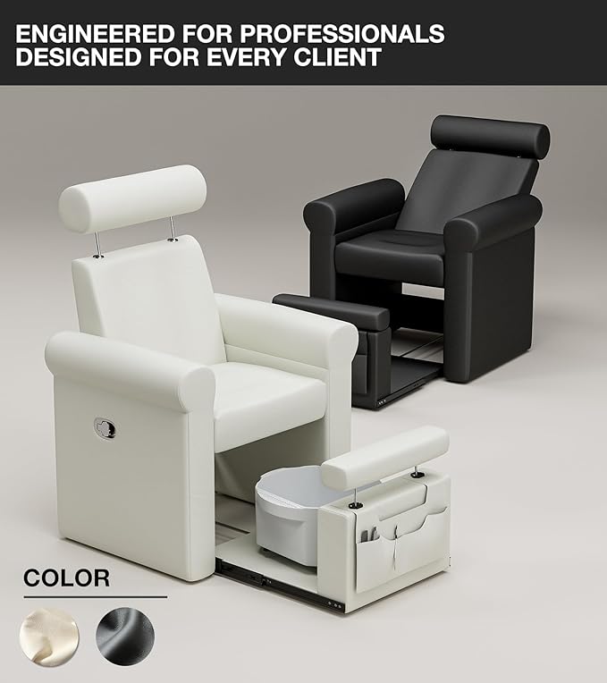 VARONXE Icoget Professional Pedicure Chair No Plumbing for Nail Tech, Reclining SPA Pedicure Station w/Adjustable Footrest & Headrest, Retractable Base Unite for Small Space, White