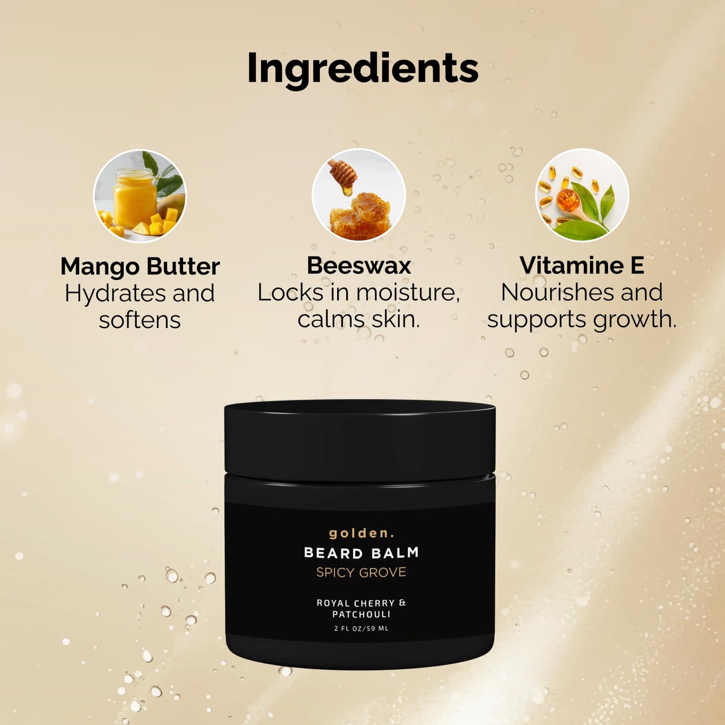 Golden Grooming Beard Balm | Unique Masculine Scent | Shea Butter for Beard Growth | Tames, Moisturizes & Styles - Spicy Grove,