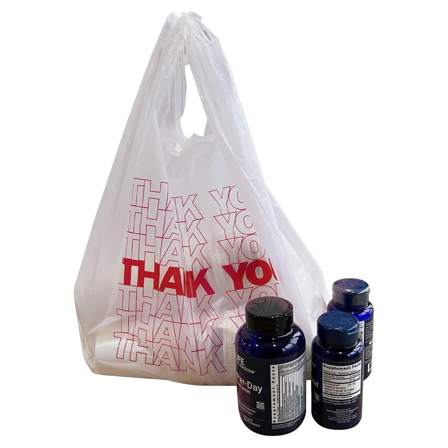 TashiBox 1000 Ct plastic bags/Shopping Bags/Thank You Bags/Reusable and Disposable Grocery Bags - Measures 11.5" X 6.25" X 21", 15mic, 0.6 Mil