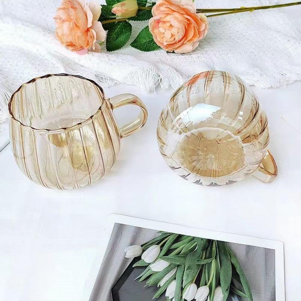RYUHYF Glass Mug, Coffee Cup, Suitable for Tea, Juice, Milk and Drinks, Pumpkin Cup, 350ml, Set of 1(Amber)