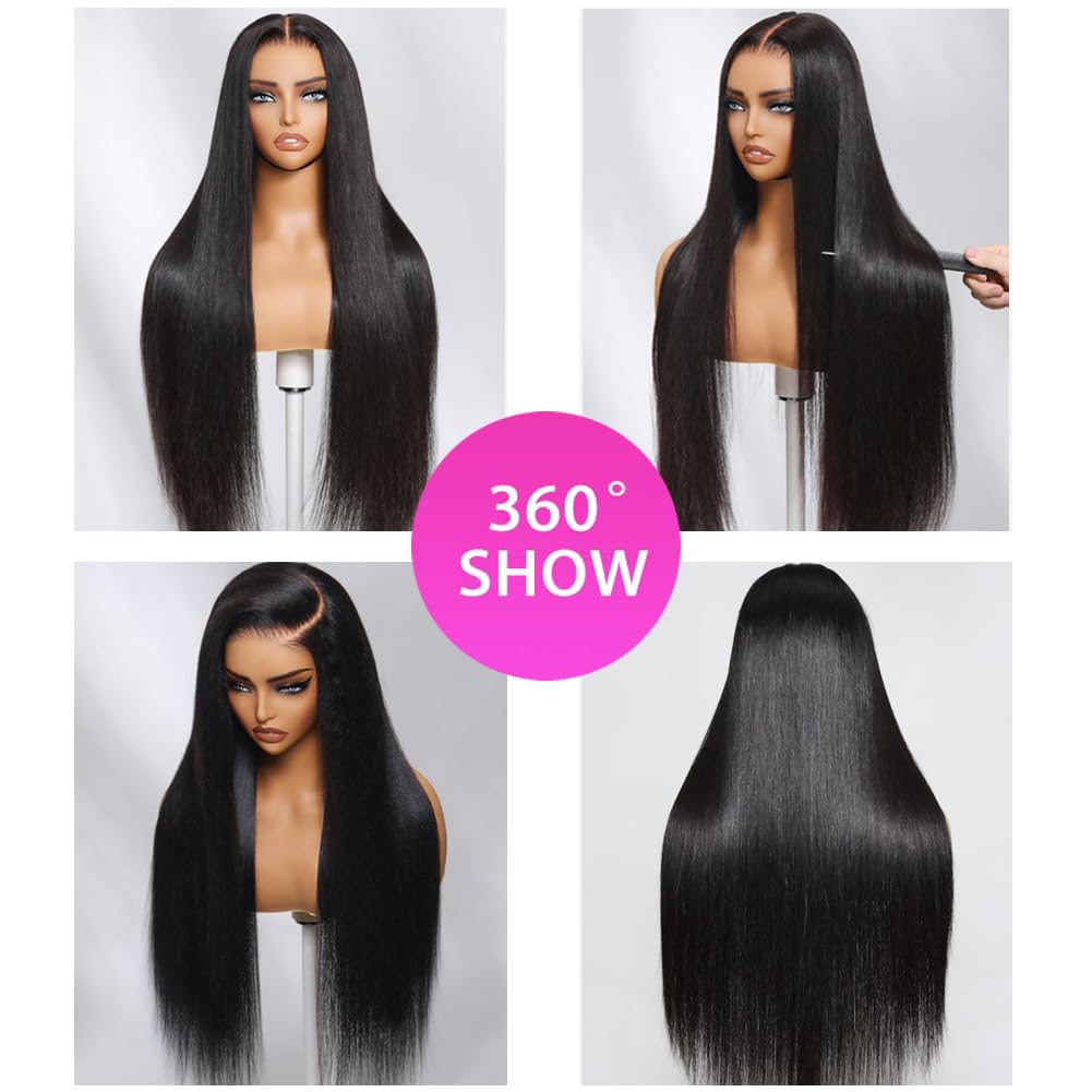 Straight Glueless Pre Plucked Pre Cut 7X5 HD Lace Pre Bleached Knots Wigs Human Hair,Wear and Go Lace Front Wig with Natural Hai