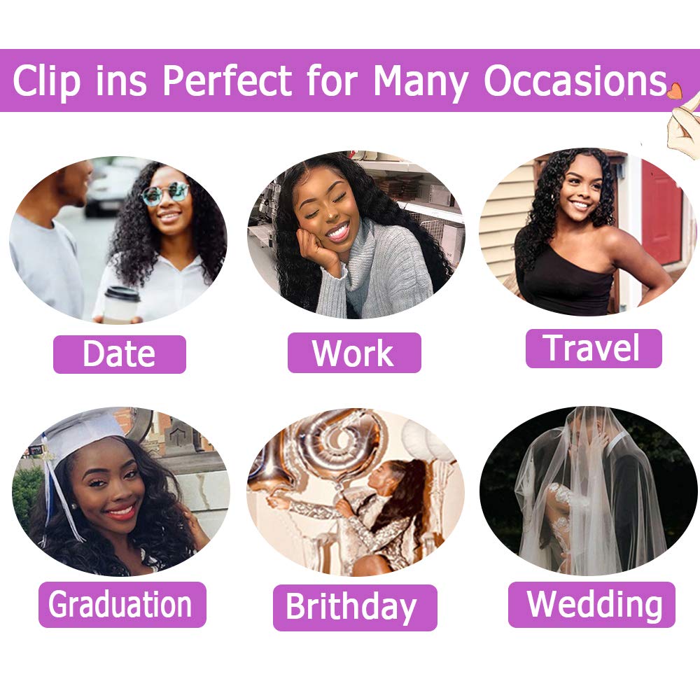 Curly Clip in Hair Extensions For Black Women Brazilian Virgin Human Hair Clip in Extensions for Women 8Pcs Remy Hair with 18Cli