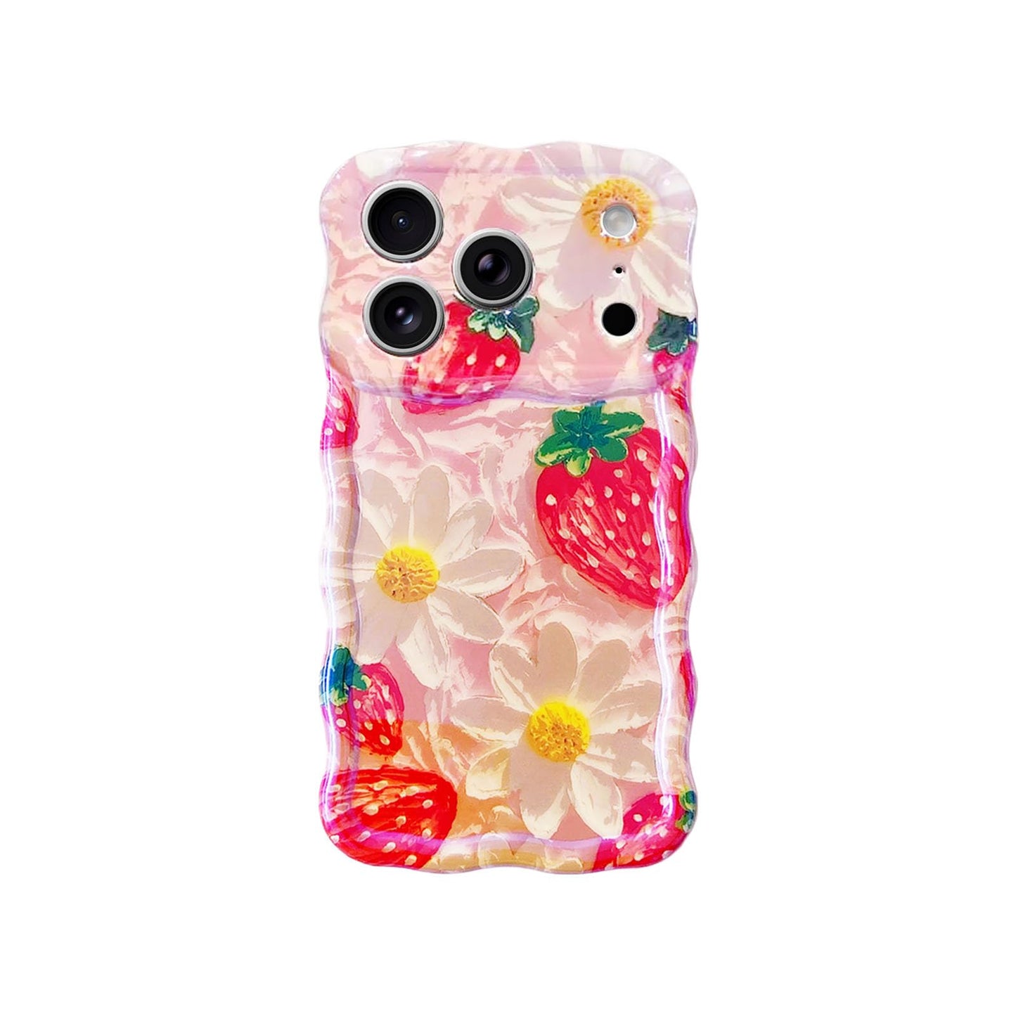 Red Strawberry Phone Case for iPhone 17 pro max 6.9in,Retro Stylish Glossy Oil Painting Flower Laser Glossy ,Aesthetic Fruit Dur