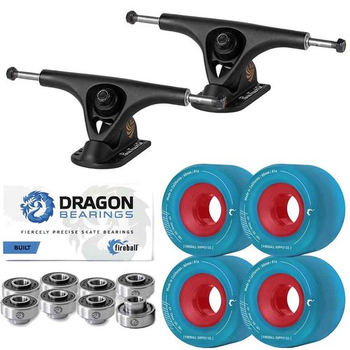Fireball Paris V2 50° Longboard Skateboard Trucks Bundle - Set of 2 Longboard Trucks with Tinder 60mm Longboard Wheels & Bearings for Cruising & Carving (Blue, 180mm)