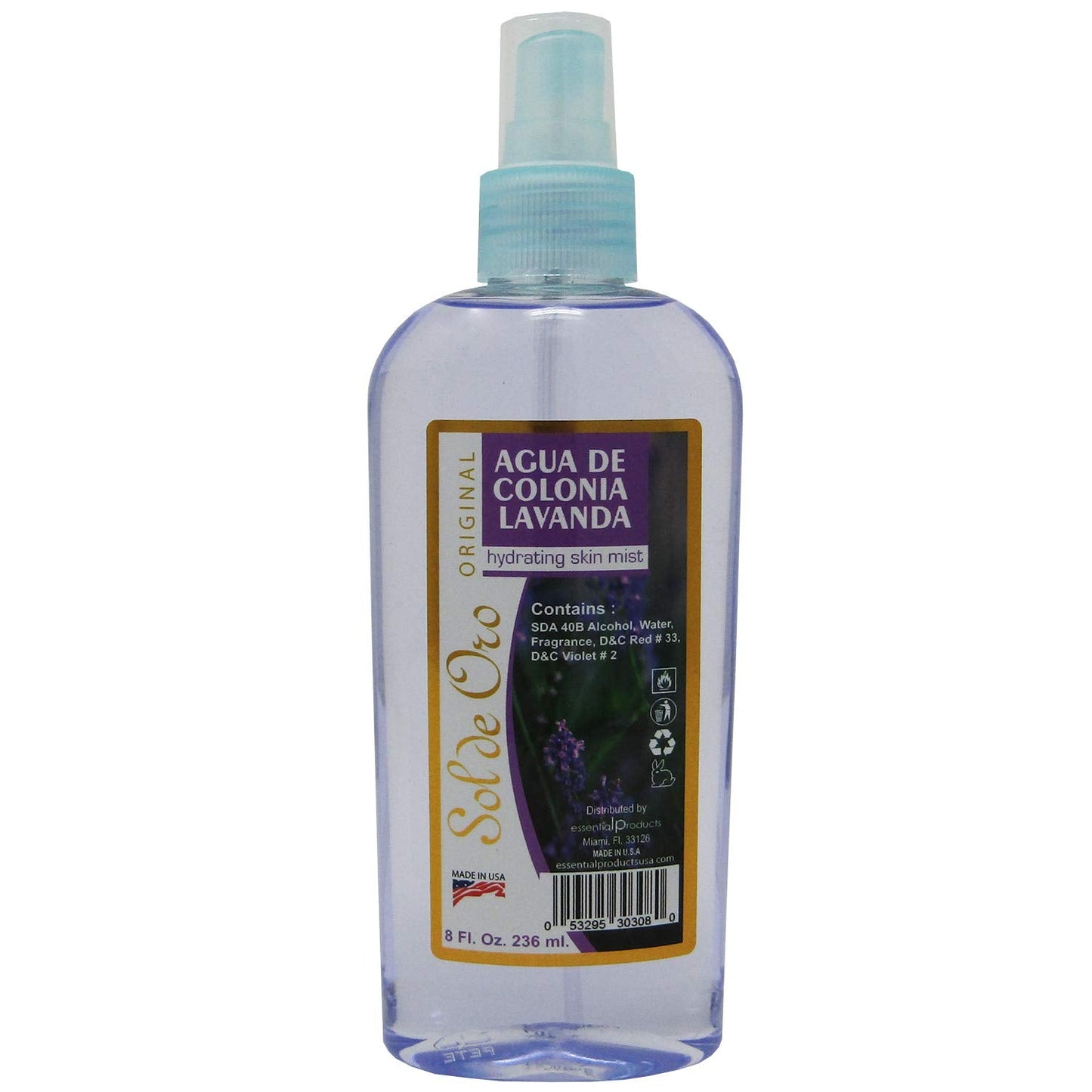 Lavender Water Spray Sol de Oro Cologne Lavanda 8 oz