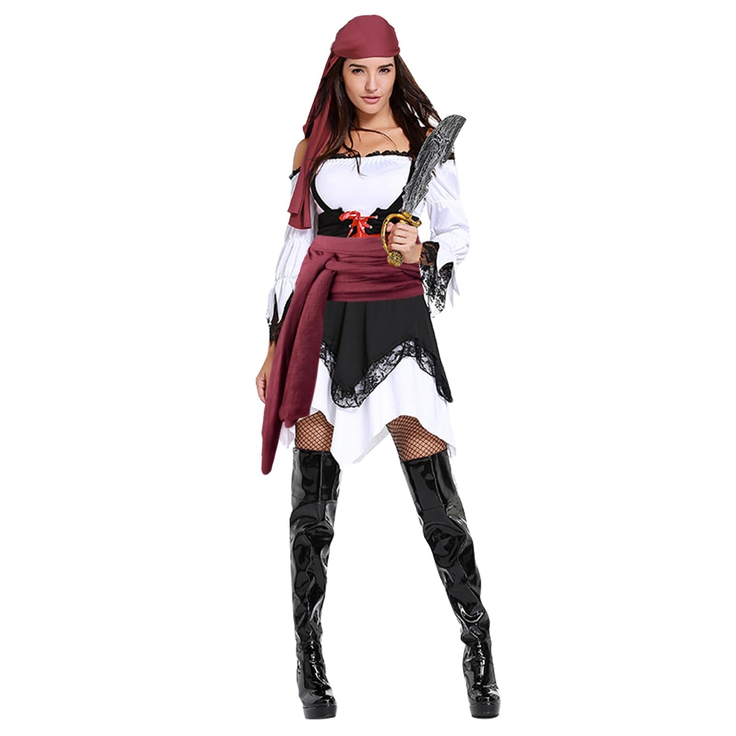 FOIMAS Pirate Costume Head Scarf Wraps Sash Belt Waist Bandana Pirate Headband for Men Women Halloween Costume Accessories,Red Wine