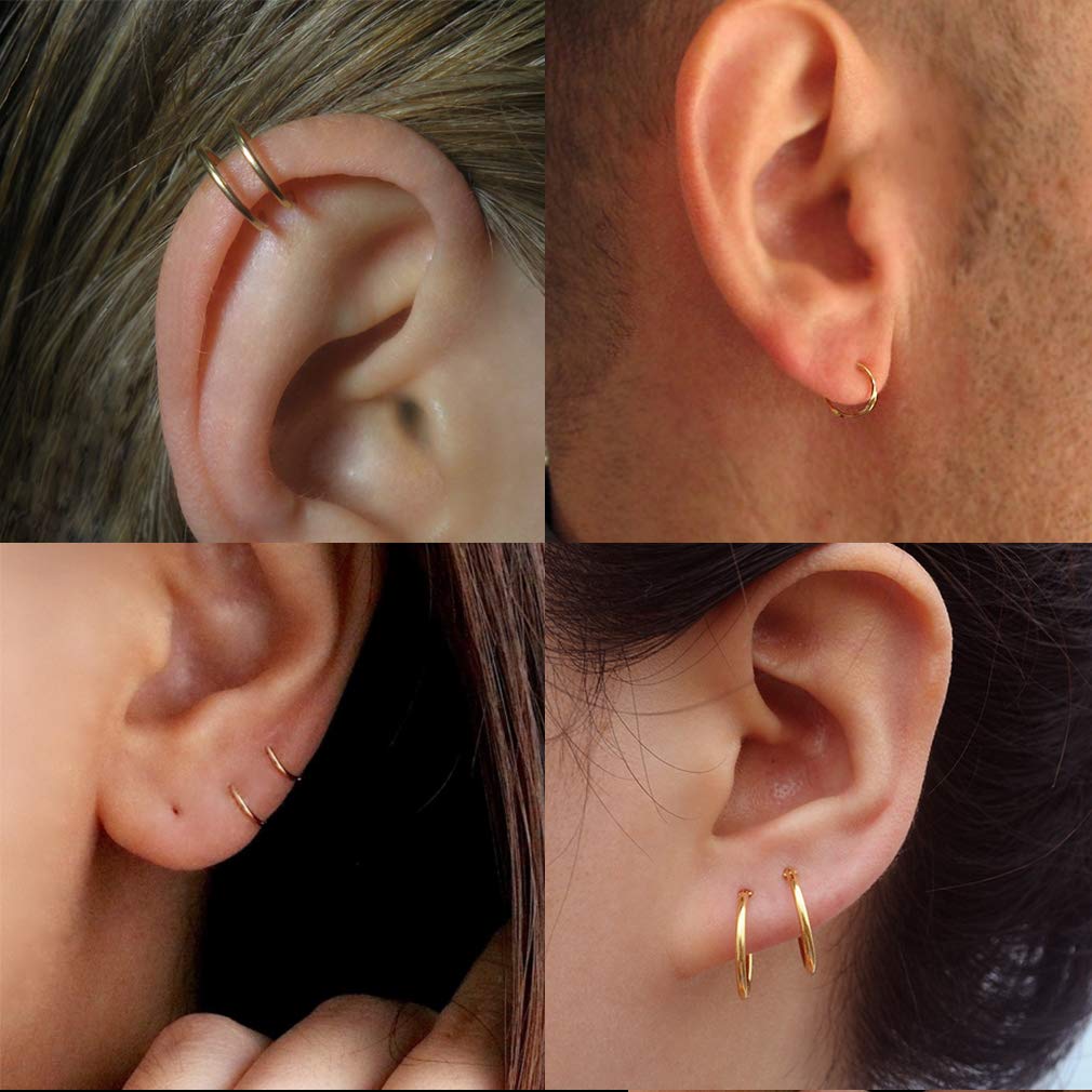 EPIRORA Sterling Silver Hoop Earrings for Women Men, Hypoallergenic Cartilage Earring Endless Small Hoop Earrings Set, 3 Pairs T