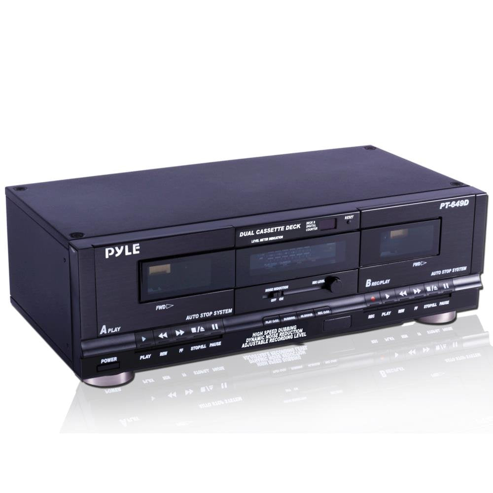 Pyle Home Dual Cassette Deck | Music Recording Device with RCA Cables | Removable Rack Mounting Hardware | CrO2 Tape Selector | Built-in 3 Digit Tape Counter - 110V/220V-New