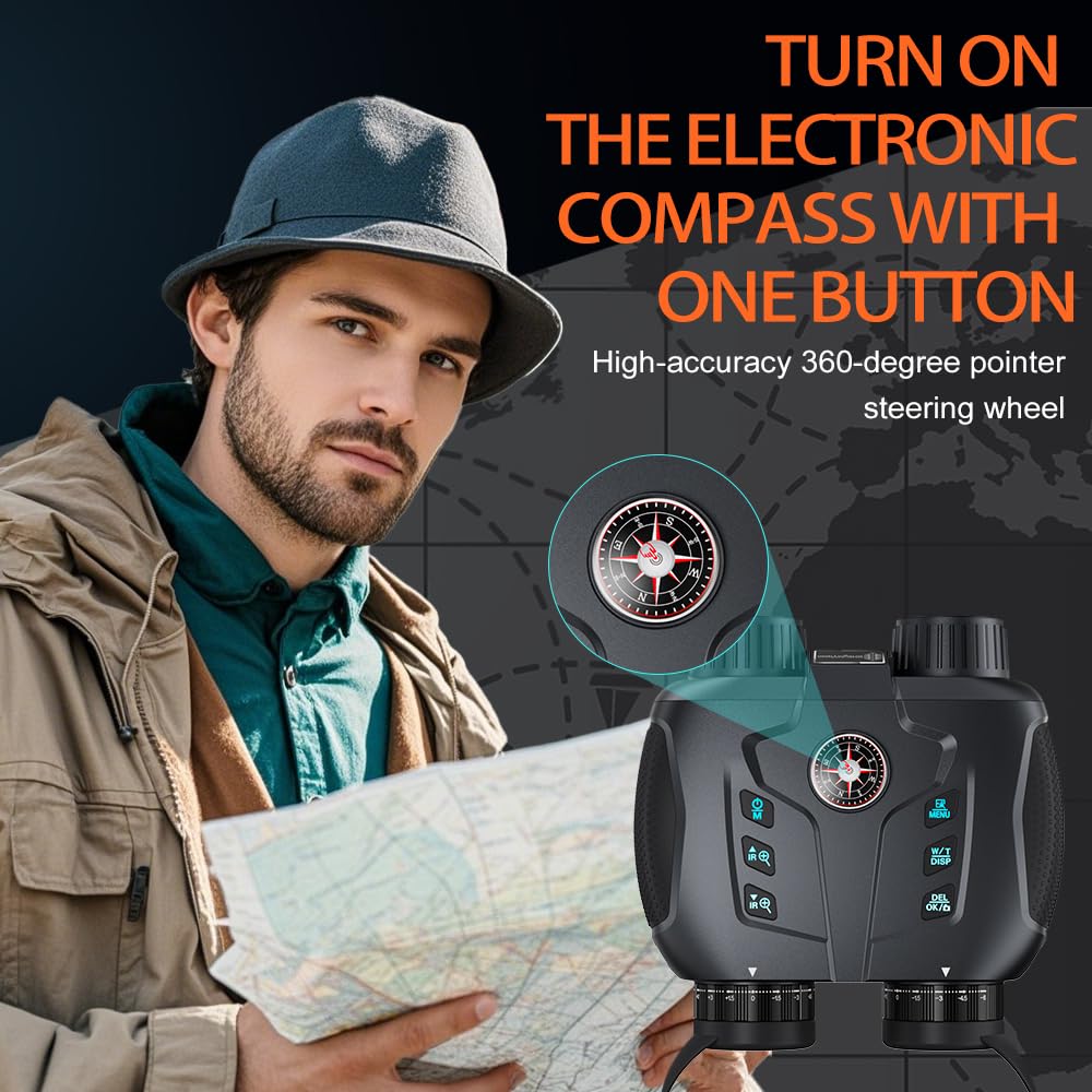 3D VR Night Vision Goggles - Night Vision Binoculars for Adults with Electronic Compass, Rechargeable Binoculars Dual-Lens Diopter Adjustment for Outdoor Enthusiasts and Animal Watchers