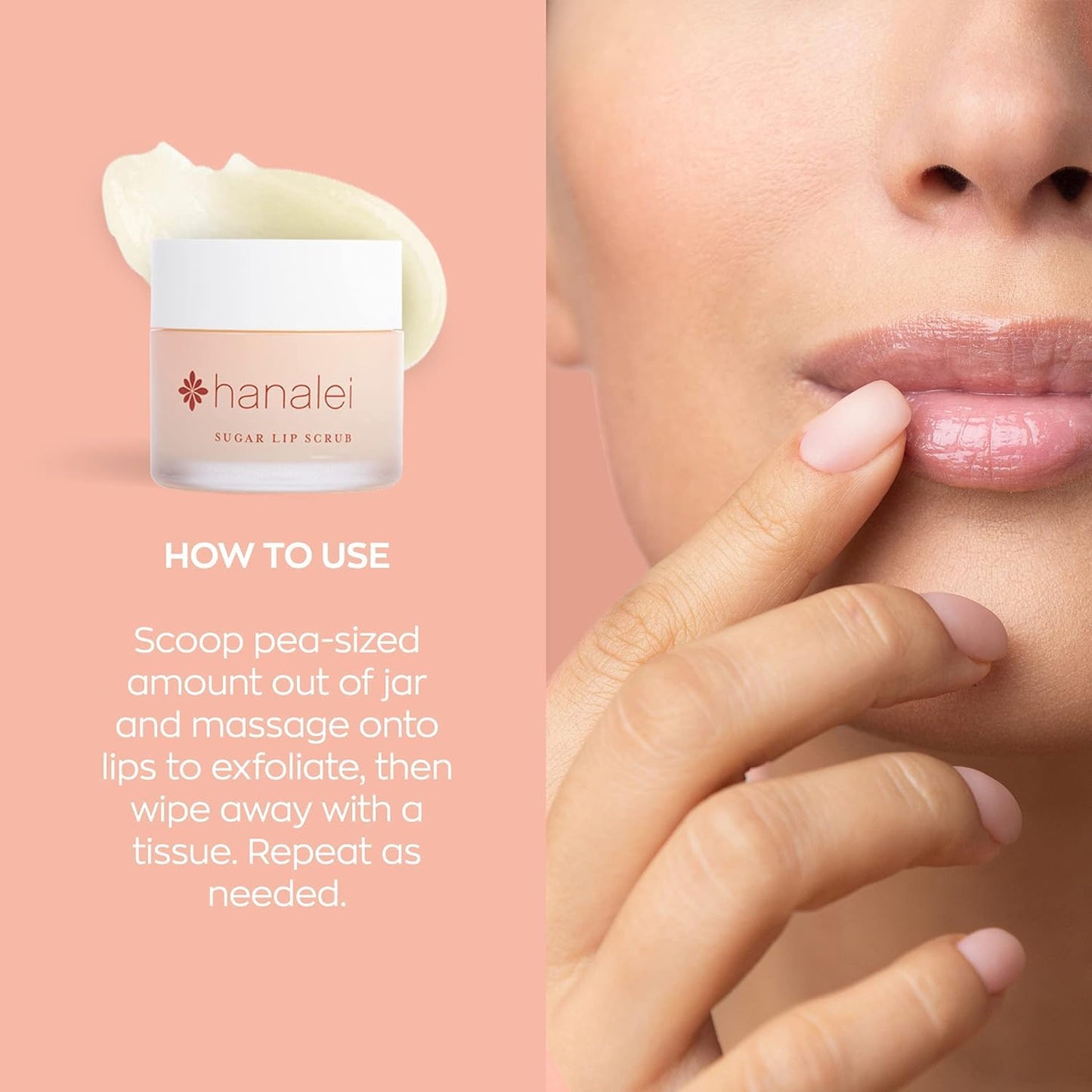 Hanalei Vegan Sugar Lip Scrub Exfoliator - Hawaiian Cane Sugar, Kukui Oil & Shea Butter for Smooth, Hydrated Lips - Natural, Cru