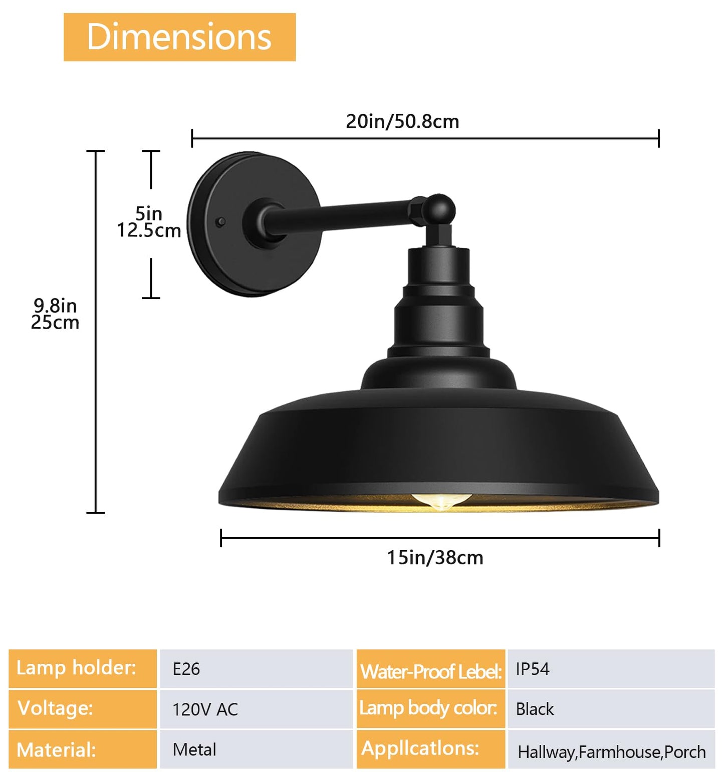 Franing 15" Large Gooseneck Barn Lights - Gooseneck Outdoor Lights Stylish Black Wall Lights, Farmhouse and Garage Porch Lights 2-Pack