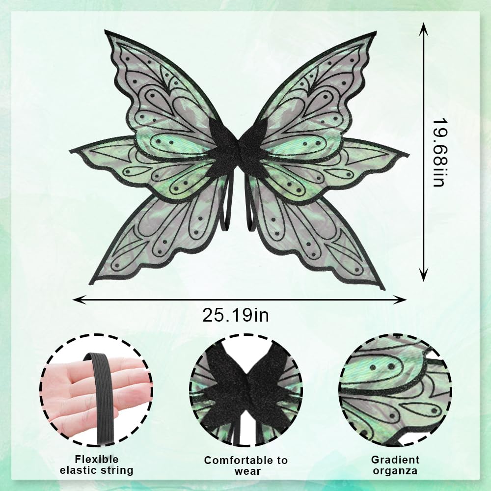 ALIBBON Fairy Wings Black Transparent Fairy Wings Costume, Glitter Butterfly Wings Princess Angel Elf Dress Up Accessories for Halloween Xmas Party Cosplay Costume Holiday Decorations
