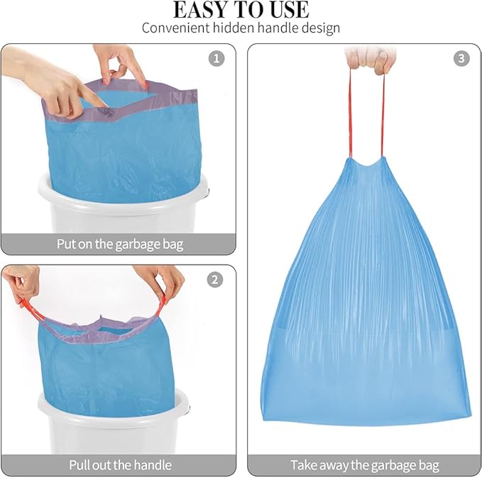 3Rolls Drawstring Small Trash Bags,4 Gallon Thicken Drawstring Small Garbage Bags for Kitchen,Bathroom,Bedroom,Home,Office Trash Cans,60 Counts (Blue)