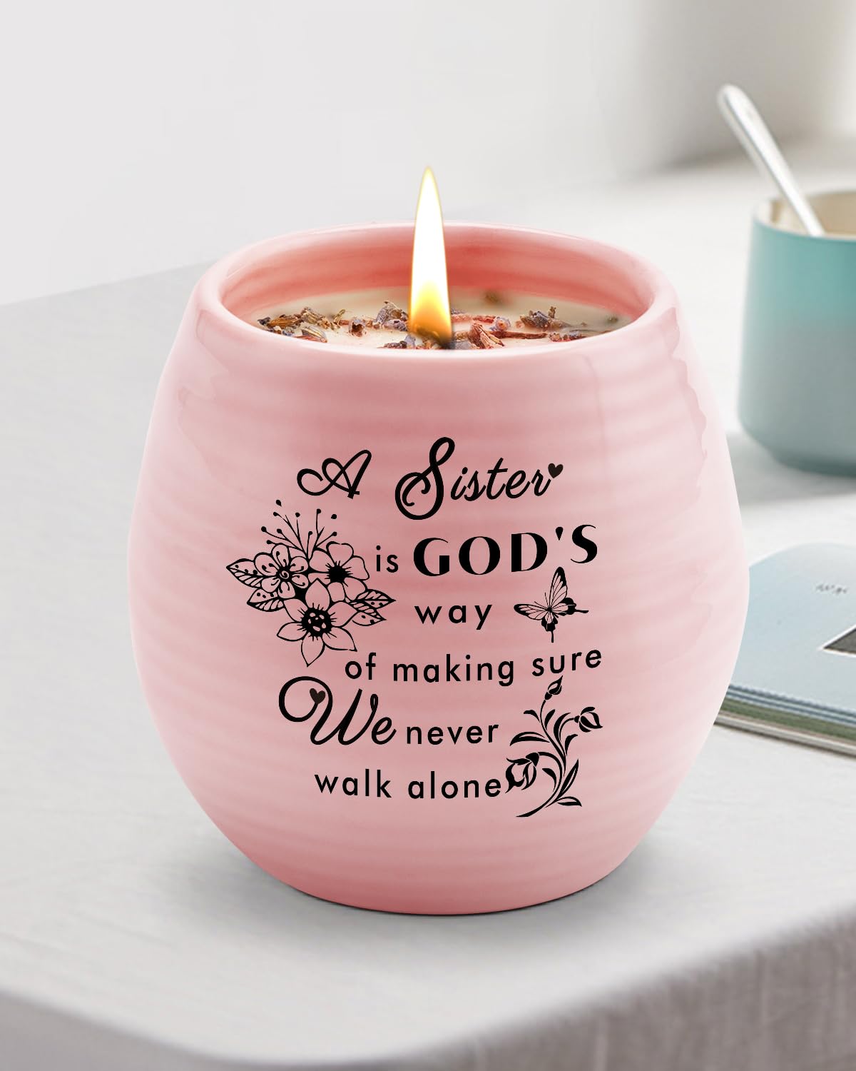 Sister Birthday Gifts, Sisters Gifts from Sister Brother, Handmade Ceramic 8oz Soy Wax Lavender Scented Candles, Sisters Candle Gift for Best Friend BFF Bestie
