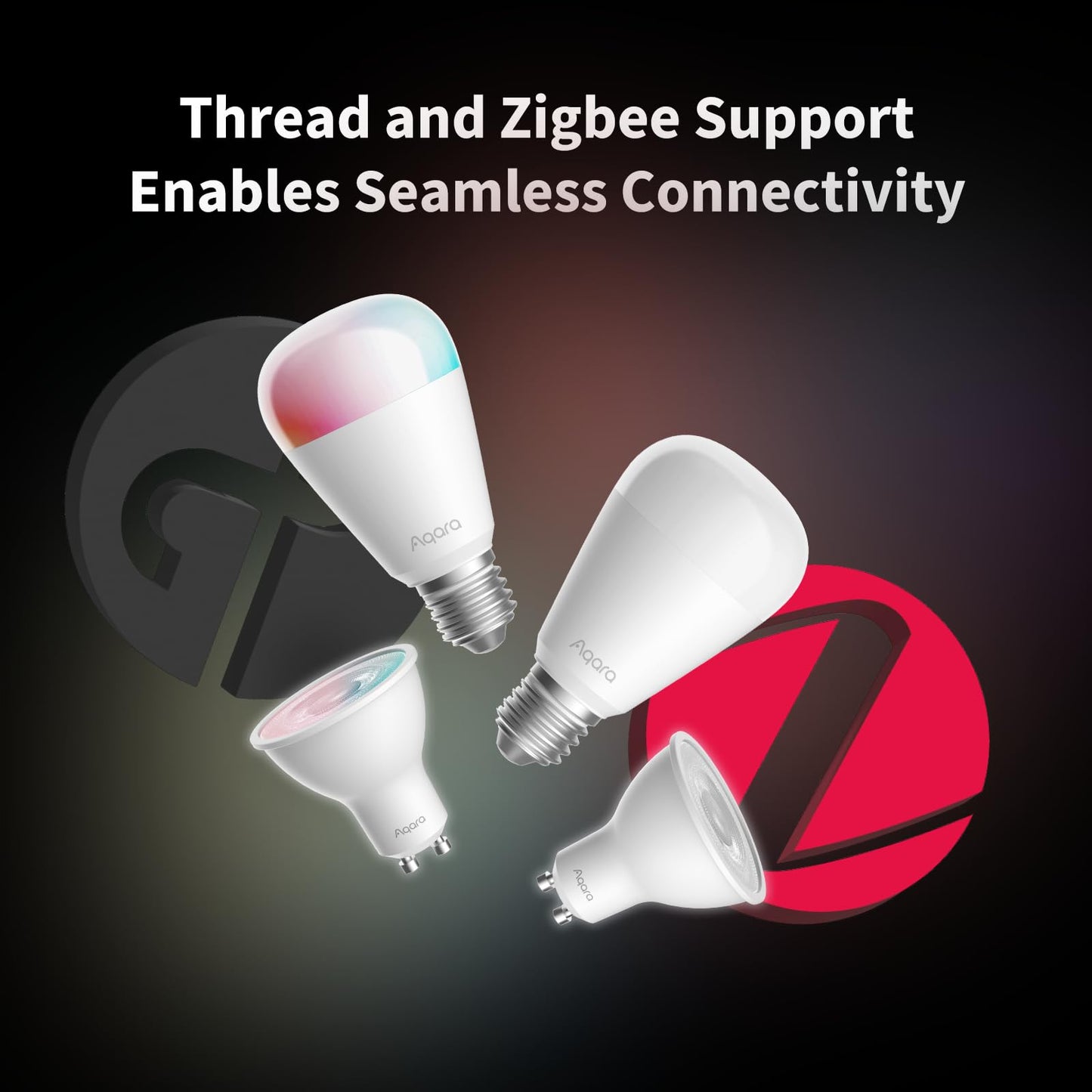 Aqara Thread/Zigbee Smart LED Light Bulb T2 E26, Tunable White (2000K-9000K), RGB Color Changing Light Bulb with 16 Million Colors, 75W Equivalent, Matter, Works with HomeKit, Alexa, Google