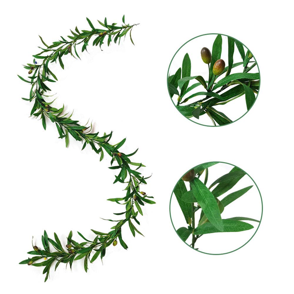 GWOKWAI Artificial Olive Leaf Garland, Olive Branch Wreath Ivy Vines Leaf Greenery Ornament for Wedding Backdrop Home Indoor Outdoor Wall Party Decoration