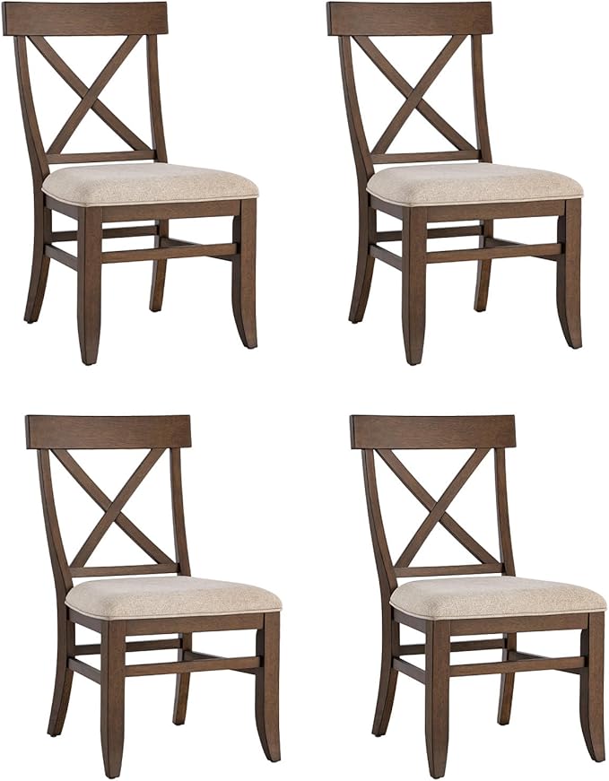 HULALA HOME Solid Wood Dining Chairs Set of 4, Walnut Farmhouse Upholstered Kitchen Dining Room Chair Mid-Century Modern Dinner Chair with Cross Back Wooden Legs for Living Room, Restaurat, Cafe