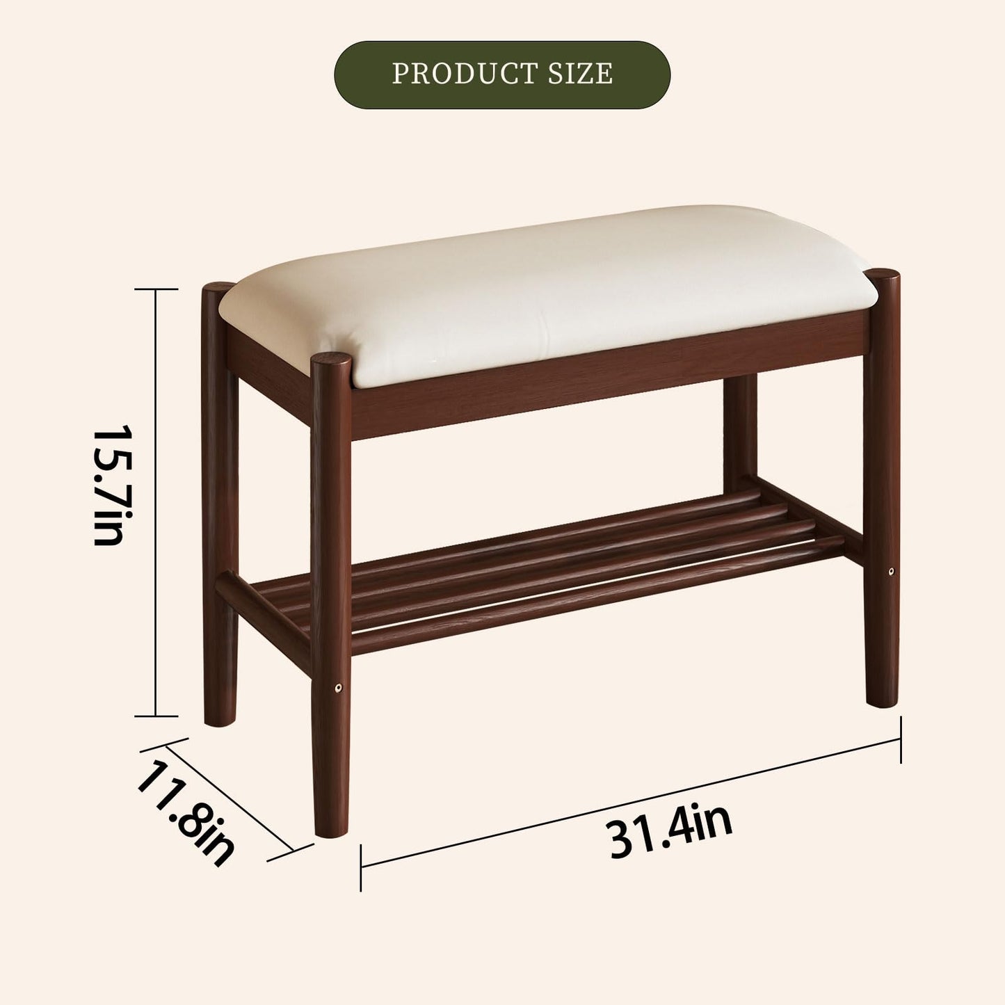 Buzleer Solid Wood Shoe Bench with Cushion, 2-Tier Shoe Rack for Front Door Entrance, Enterway Benches with Shoe Storage (Walnut, 31.5in)