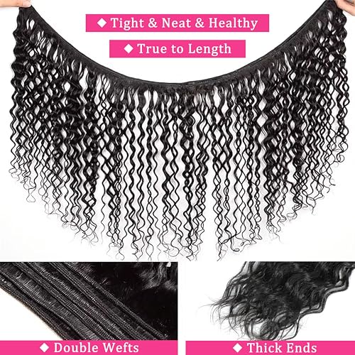 Water Wave Bundles Human Hair 20 22 24 Inch Deep Curly Human Hair Bundles 100% Unprocessed Brazilian Natural Wave Quick Weave Hair for Women Natural Black