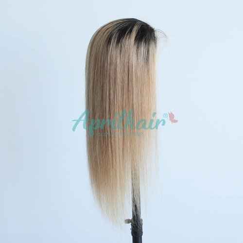 Aprilhair Pre-plucked Ombre #1B/27 Dark Root Honey Blonde 360 Lace Frontal Wigs Straight Glueless 150% Density Brazilian Virgin Human Hair With Baby Hair Full And Thick (10 Inch)